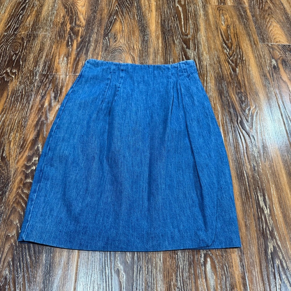 Vintage 90s Breeches Blue Denim Wrap Front Denim Skirt Zip Kids Girls Size 12